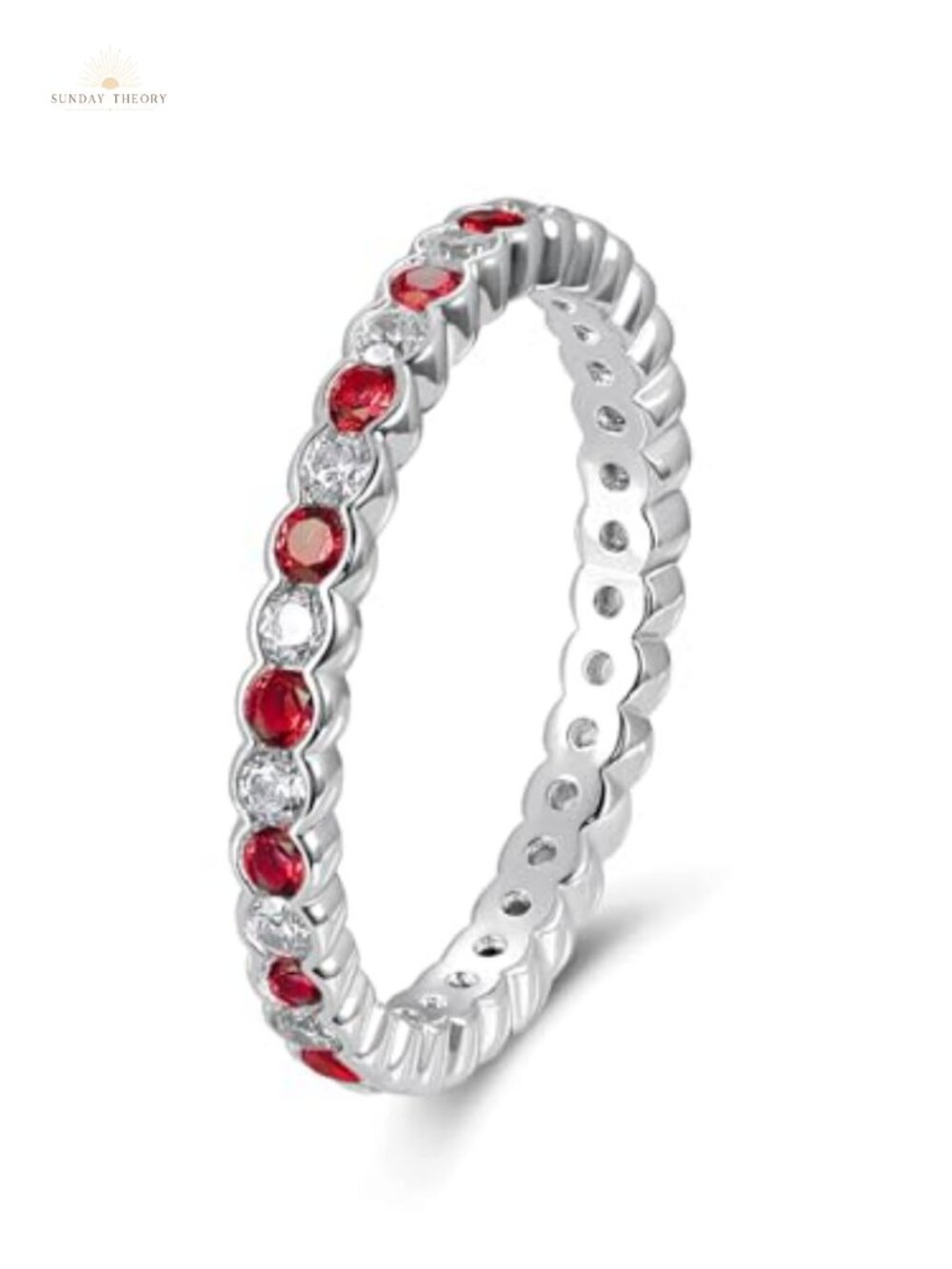 Moissanite Ruby Eternity Ring 925 Sterling Silver Stackable Band